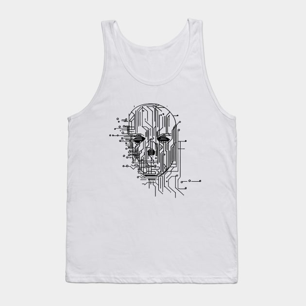 Retro Futuristic Sci-fi Microchip Portrait Tank Top by Jumitu-Art